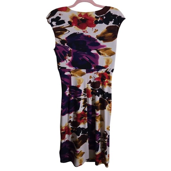 Lauren Ralph Lauren Floral Cap Sleeve Faux Wrap Ruched Wiggle Midi Dress Size 8 - Picture 3 of 6